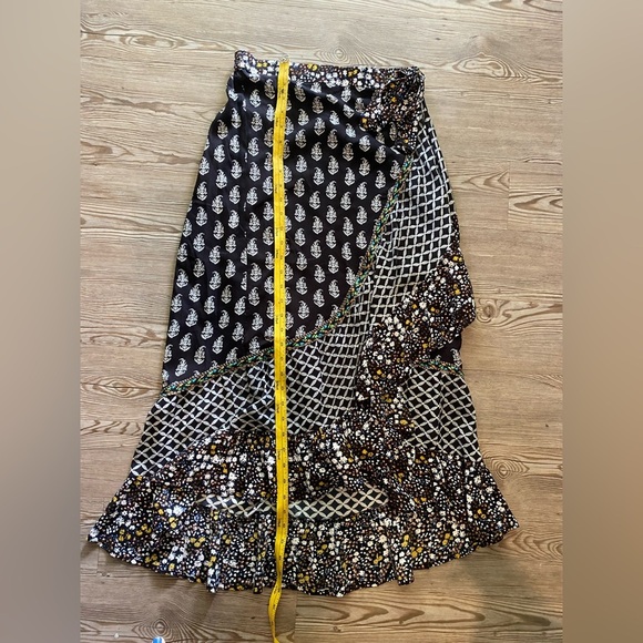 CHRISTIAN SIRIANO Boho chic ruffle midi Skirt sz S paisley foral mixed print EUC - Picture 7 of 9